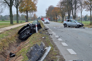 Uderzyła Fordem w jelenia i zderzyła się z Oplem - wypadek w Sieluniu, na drodze krajowej nr 53 (zdjęcia, wideo)